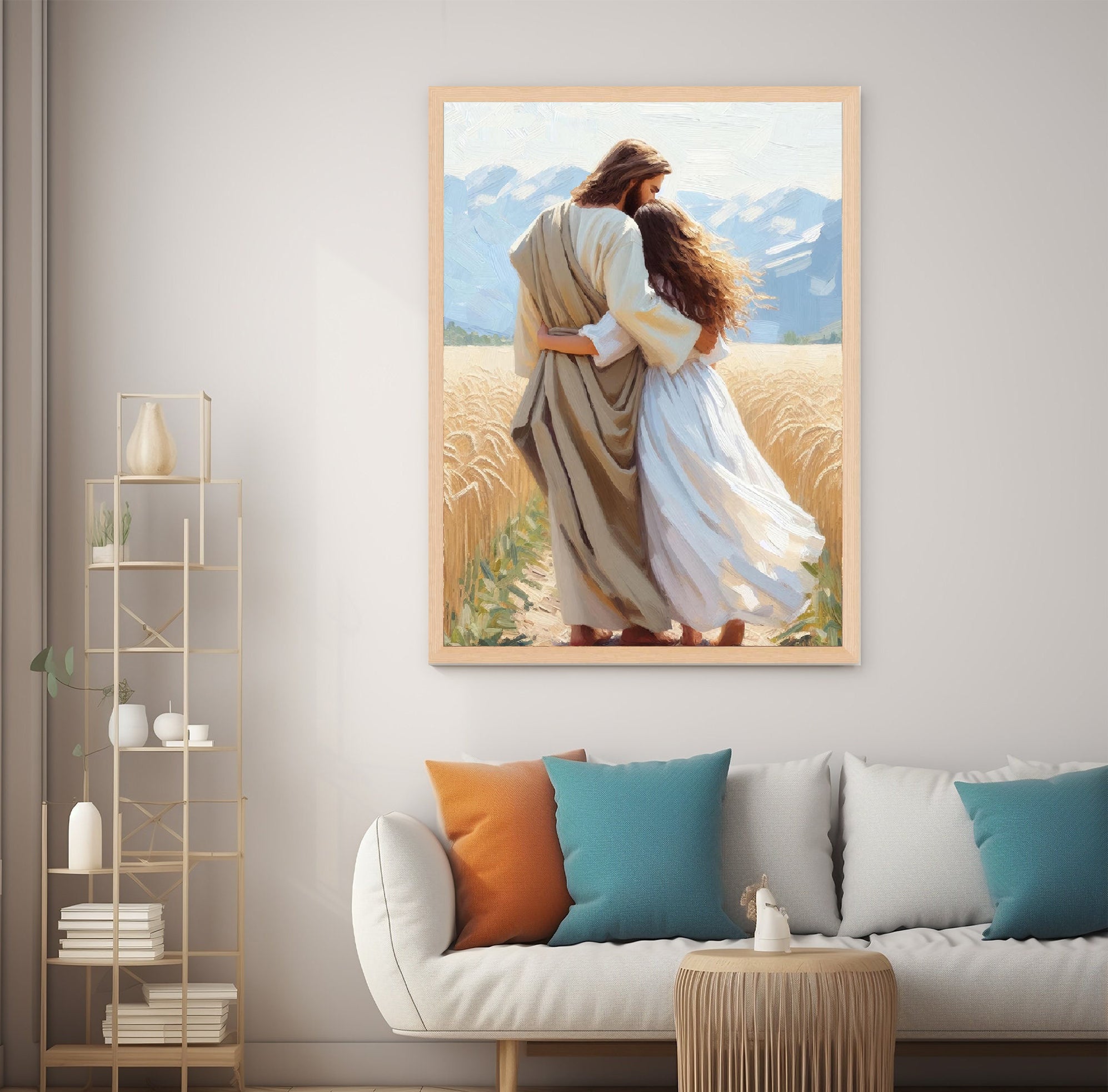 Jesus Hugging Girl Poster, faceless portrait, Jesus and Woman Poster, Jesus Poster, Christian Poster